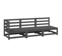 Salon de Jardin 3 Pieces Grey Solid Pine Wood Outdoor Furniture Set with Cushions, Modular Garden Sofa for Patio Balcony Terrace, Durable Weather-Resistant Relaxation Seating 110kg Capacity