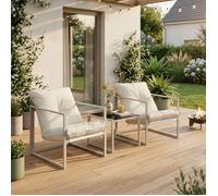 Salon de jardin 3 pièces Karg acier verre beige noir