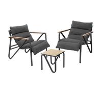 ML-Design Salon de Jardin Extérieur, 3 Pièces, Anthracite-Gris, en Acier/Effet Bois, 2 Chaises 1 Table Basse et Coussins d'Assise, Ensemble de Meubles de Terrasse Mobilier Résistant aux Intempéries