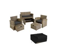 Salon de jardin - TECTAKE - Ensemble bas détente d'extérieur MODENE 4 à 6 places avec table et housses amovibles - Marron Naturel