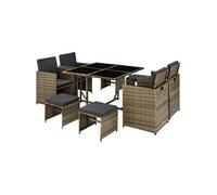Tectake Salon de jardin BILBAO 8 places avec housse de protection - marron naturel