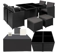 Salon de jardin - TECTAKE - Ensemble détente repas d'extérieur MANHATTAN 8 personnes pliable et encastrable résistant - Noir