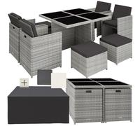 Tectake Salon de jardin MANHATTAN 8 places avec 2 sets de housses + housse de protection, variante 2 - gris clair