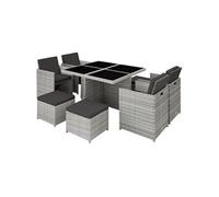 Salon de jardin - TECTAKE - Ensemble détente repas d'extérieur MANHATTAN 8 personnes pliable et encastrable résistant - Gris Clair