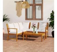 Salon de jardin 4 pcs avec coussin Crème Bois d acacia solide Crème G