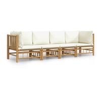 Salon De Jardin 4 Pcs Avec Coussins Blanc Crème Bambou