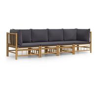 Salon De Jardin 4 Pcs Avec Coussins Gris Foncé Bambou