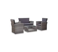 Salon de jardin 4 pcs avec coussins Résine tressée Gris
