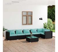 7-delige Loungeset met kussens poly rattan zwart3101729