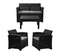 Salon de jardin 4 pcs canapé 2 places 2 fauteuils table en polyrattan coussins