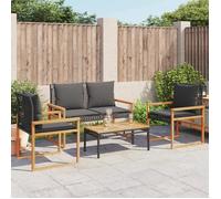 Salon de jardin (4 pcs),CLARENCE® Table de Balcon et chaises de jardin, avec coussins Noir Résine tressée 75x38x32cm C8839607