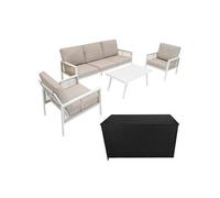 Salon de Jardin 4 Pcs en Aluminium Blanc 5 Places & Coffre Rangement 582 L Noir