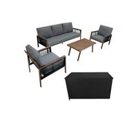 Salon de Jardin 4 Pcs en Aluminium Effet Bois 5 Places & Coffre Rangement 582 L