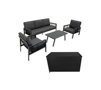 Salon de Jardin 4 Pcs en Aluminium Gris 5 Places & Coffre Rangement 582 L Noir