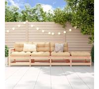 Salon de jardin 4 pcs en bois massif de pin naturel, ensemble de meubles d'extérieur robuste avec design à lattes pour terrasse, patio ou jardin, canapé d'angle et repose-pieds capacité 110 kg