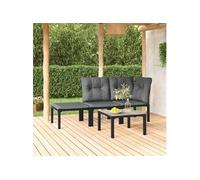 Salon de jardin 4 pcs noir et gris résine tressée