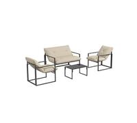 Outsunny Salon de jardin 4 pcs - Canapé 2p, 2 fauteuils, table basse, coussins 15cm - Acier noir