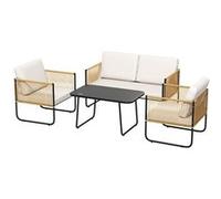 Salon de jardin 4 personnes 4 pièces style colonial acier noir résine filaire naturel Beige G