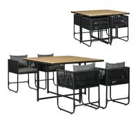 Salon De Jardin 4 Personnes Encastrable Avec Coussins Zippés Déperlants Métal Résine Noir Effet Bois