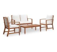 vidaXL Salon de jardin 4 pièces en bois d'acacia massif avec coussins marron/blanc