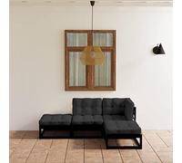 Salon de jardin 4 pièces en pin massif noir avec coussins anthracite - Ensemble de meubles d'extérieur modulaires pour terrasse et balcon - Charge maximale : 110 kg