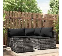 Salon de jardin 4 pièces en résine tressée gris avec coussins anthracite, canapé d'angle et central modulable, table basse en verre trempé, idéal pour terrasse balcon patio détente extérieur