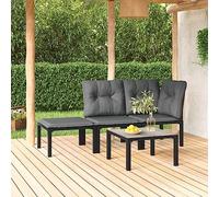 Salon de jardin 4 pièces en résine tressée noire et grise, Design modulaire, Confort optimal, Canapé extérieur, Fauteuil de jardin extérieur, Gris foncé, Dimensions de table : 55 x 55 x 31 cm