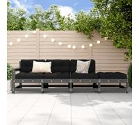 Salon de Jardin 4 Pieces Grey Solid Pine Wood Outdoor Furniture Set for Garden Patio Terrace, Modular Corner Sofa with Footrest, Durable Weather-Resistant Design, Comfortable Seating 110kg Capacity