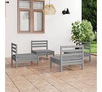 Salon de jardin 4 pièces gris en pin massif, meubles de terrasse d'extérieur pour la détente et les conversations, groupe de sièges modulaire, meubles de jardin confortables