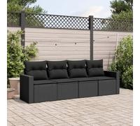 Salon de jardin 4 pièces noir résine tressée avec coussins amovibles, ensemble canapé patio modulaire pour terrasse et jardin, meuble extérieur durable avec rangement étanche et résistant aux UV