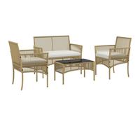 Salon De Jardin 4 Places 4 Pièces Style Colonial Résine Filée Beige Beige
