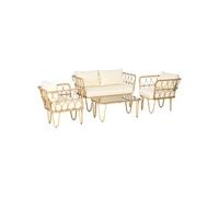 Outsunny Salon de jardin 4 pièces – canapé 2 places, 2 fauteuils, table basse, 7 coussins – écru