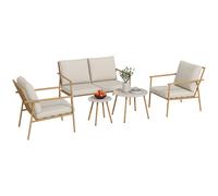 Salon De Jardin 4 Places 5 Pcs Exotique Coussins Grège Aspect Bambou Beige