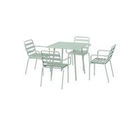 Salon de jardin 4 places 5 pièces - table à manger 4 chaises empilables - acier thermolaqué vert de gris