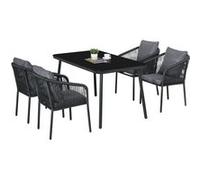 Salon de jardin 4 places 5 pièces table à manger chaises empilables coussins alu résine noir gris Noir G