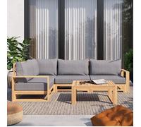 Salon de jardin 4 places en bois d'acacia coussins en tissu gris chiné - Collection Eden