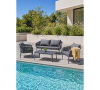 Salon de jardin 4 places en corde tissée et aluminium - gris anthracite