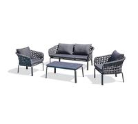 Paris Prix – Salon de jardin Camargue 4 places en corde tissée et aluminium Gris anthracite