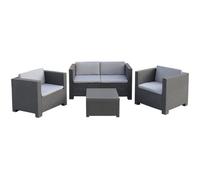 Salon de Jardin 4 Places en résine anthracite (1 table basse + 1 canapé 2 places + 2 fauteuils)