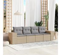 Salon de Jardin 4 Places en Résine Tressée Beige avec Coussins Gris Lavables, Ensemble Canapé Modulaire pour Terrasse et Jardin, Meuble d'Extérieur Durable et Confortable avec Housse Imperméable