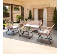 Salon de jardin 4 places en résine tressée coussin gris