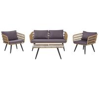 Salon de jardin 4 places en rotin clair avec coussins gris graphite FOBELLO
