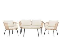 Salon de Jardin 4 Places en Rotin "Ortigia" 142cm Naturel Beige