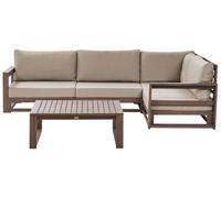 Salon de Jardin 4 Places et Table Basse en Bois d'Acacia Coussins Taupe Tim