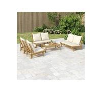 Salon de jardin 5 pcs avec coussins blanc crème bambou 3156485
