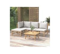 Salon de jardin 5 pcs avec coussins gris clair bambou