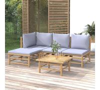 Salon De Jardin 5 Pcs Avec Coussins Gris Clair Bambou