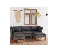 Salon de Jardin 5 pcs avec Coussins Résine Tressée Noir Mobilier Patio vidaXL