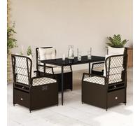 Salon de jardin 5 pièces en polyrotin marron avec coussin, fauteuil relax réglable résistant aux UV, verre trempé, pour terrasse, balcon, extérieur, 140 x 70 x 74 cm
