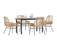 Salon de jardin 5 pièces en polyrotin marron avec coussins, 140 x 70 x 74 cm, pour terrasse, balcon, salle à manger, ensemble de meubles d'extérieur robustes